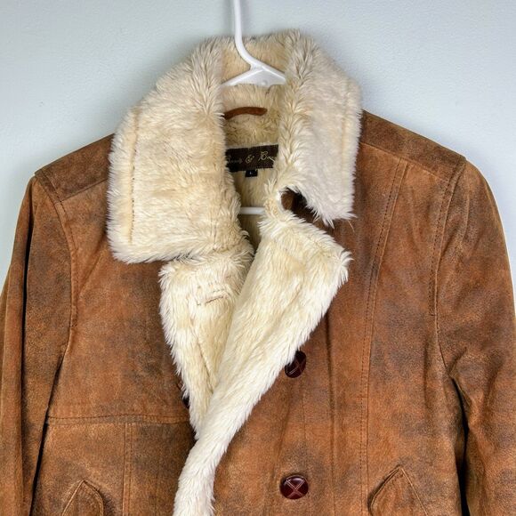 Baxis & Baxis Suede Leather Jacket Faux Fur Lined Trim Jacket Penny Lane Y2K L - Picture 2 of 13